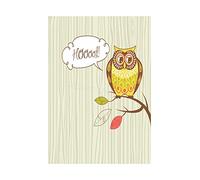Wee Blue Coo Painting Illustration Cartoon Owl Hoot Leaves Branch Cute Wall Art Print