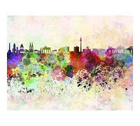 Wee Blue Coo Painting Illustration Cityscape Paint Splash Skyline Berlin Art Print Poster Wall Decor 12X16 Inch