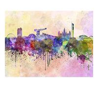 Wee Blue Coo Painting Illustration Cityscape Paint Splash Skyline Glasgow Art Print Poster Wall Decor 12X16 Inch