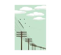 Wee Blue Coo Painting Illustration Flock Birds Telegraph Poles Wire Wall Art Print