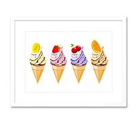 Wee Blue Coo Painting Illustration Four Fruit Ice Cream Cones Picture Framed Wall Art Print