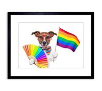 Wee Blue Coo Painting Illustration Jack Russell Dog Gay Pride Flag Art Print Framed Poster Wall Decor 9x7 inch