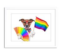 Wee Blue Coo Painting Illustration Jack Russell Dog Gay Pride Flag Art Print Framed Poster Wall Decor 9x7 inch