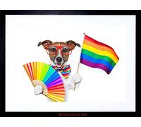Wee Blue Coo Painting Illustration Jack Russell Dog Gay Pride Flag Framed Wall Art Print