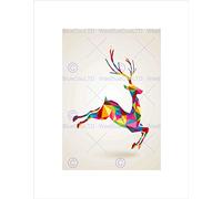 Wee Blue Coo Painting Illustration Leaping Running Deer Polygon Wall Art Print