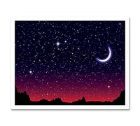 Wee Blue Coo Painting Illustration Starry Night Sky Crescent Moon Art Print Framed Poster Wall Decor 12X16 Inch