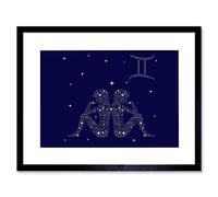 Wee Blue Coo Painting Illustration Zodiac Star Sign Gemini Twins Framed Wall Art Print