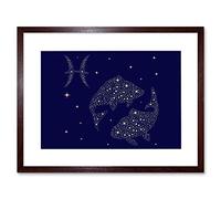 Wee Blue Coo Painting Illustration Zodiac Star Sign Pisces Fish Framed Wall Art Print