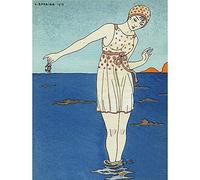 Wee Blue Coo Painting Illustrator French Colourful Barbier Beach Crab Swim Art Print Poster Wall Decor 12X16 Inch