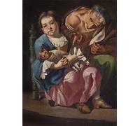 Wee Blue Coo Painting Interior Study Traversi Girls Cat Lap Old Man Wall Art Print