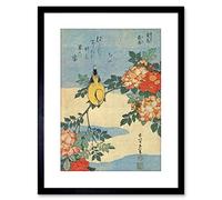 Wee Blue Coo Painting Japanese Bird Flowers Floral Framed Wall Art Print