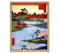 Wall Art Print Utagawa Hiroshige Colourful Ukiyo-e Japanese Woodblock River Landscape with Cherry Blossom Trees Art Framed Artery8 Light Oak W12 inch x H16 inch
