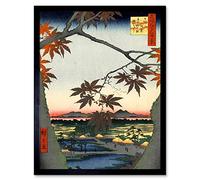 Wee Blue Coo Painting Japanese Woodblock Maple Tree Mountains Art Print Framed Poster Wall Decor 12X16 Inch