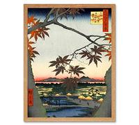 Wee Blue Coo Painting Japanese Woodblock Maple Tree Mountains Art Print Framed Poster Wall Decor 12X16 Inch