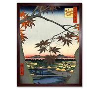 Wee Blue Coo Painting Japanese Woodblock Maple Tree Mountains Art Print Framed Poster Wall Decor 12X16 Inch