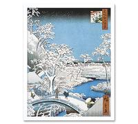 Wee Blue Coo Painting Japanese Woodblock Winter Bridge Over River Art Print Framed Poster Wall Decor 12x16 inch