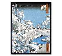Wee Blue Coo Painting Japanese Woodblock Winter Bridge Over River Art Print Framed Poster Wall Decor 12x16 inch