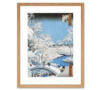 Wee Blue Coo Painting Japanese Woodblock Winter Bridge Over River Framed Wall Art Print