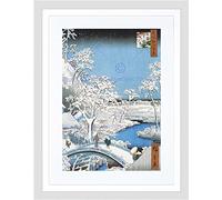Wee Blue Coo Painting Japanese Woodblock Winter Bridge Over River Framed Wall Art Print