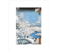Wee Blue Coo Painting Japanese Woodblock Winter Bridge Over River Wall Art Print
