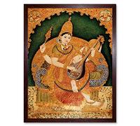 Wee Blue Coo Painting Krishnappa Hindu Goddess Saraswati Art Print Framed Poster Wall Decor 12X16 Inch