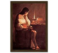Painting La Tour Mary Magdalene Old Master Artwork Framed Wall Art Print A4 Artery8 Brown One Size