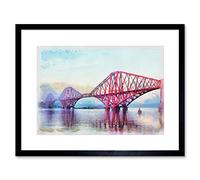 Wee Blue Coo Painting Landmark Forth Bridge Edinburgh Scotland Framed Wall Art Print