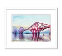 Wee Blue Coo Painting Landmark Forth Bridge Edinburgh Scotland Framed Wall Art Print