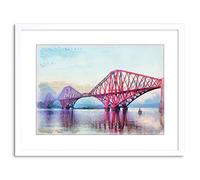 Wee Blue Coo Painting Landmark Forth Bridge Edinburgh Scotland Framed Wall Art Print