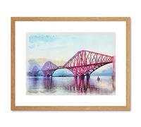Wee Blue Coo Painting Landmark Forth Bridge Edinburgh Scotland Framed Wall Art Print