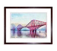 Wee Blue Coo Painting Landmark Forth Bridge Edinburgh Scotland Framed Wall Art Print