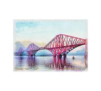 Wee Blue Coo Painting Landmark Forth Bridge Edinburgh Scotland Wall Art Print
