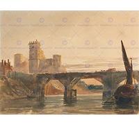 Wee Blue Coo Painting Landscape De Wint Chepstow Castle From Bridge Wall Art Print