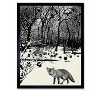 Wee Blue Coo Painting Landscape Graveyard Fox Crows Art Print Framed Poster Wall Decor 12X16 Inch