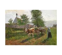 Wee Blue Coo Painting Landscape Rural Baisch Chat In The Fields Wall Art Print