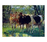 Wee Blue Coo Painting Landscape Study Animal Von Zugel Three Cows Art Print Poster Wall Decor 12X16 Inch