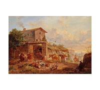 Wee Blue Coo Painting Landscape Urban Stolle Hustle Bustle Tavern Wall Art Print