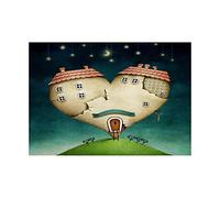 Wee Blue Coo Painting Love Heart Shape House Moon Stars Surreal Fantasy Wall Art Print