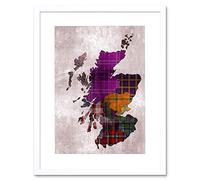 Wall Art Print Painting Map Outline Scotland Tartan Inset Regions Artwork Framed 9X7 Inch Artery8 White W7 inch x H9 inch