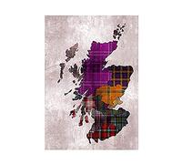Wee Blue Coo Painting Map Outline Scotland Tartan Inset Regions Wall Art Print