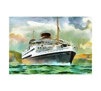 Wee Blue Coo Painting Maritime Mara Ocean Liner Ship Watercolour Wall Art Print