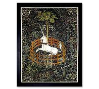 Wee Blue Coo Painting Medieval Tapestry Unknown Hunt Unicorn Captivity Art Print Framed Poster Wall Decor 12X16 Inch