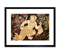 Wee Blue Coo Painting Mural Hindu Hanuman Monkey God Framed Wall Art Print