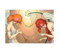 Wee Blue Coo Painting Musical Angel Nouveau Harp Wall Art Print
