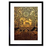 Wee Blue Coo Painting Ornate Abstract Thailand Elephant Framed Wall Art Print