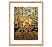 Wee Blue Coo Painting Ornate Eastern Indian Elephant Pattern Framed Wall Art Print