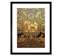 Wee Blue Coo Painting Ornate Eastern Indian Elephant Pattern Framed Wall Art Print