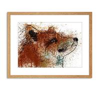Wee Blue Coo PAINTING PAINT SPLASH FOX FACE HEAD OUTLINE FRAMED PICTURE ART PRINT F97X10027