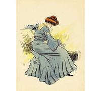 Wee Blue Coo Painting Portrait Edwardian Woman Reading Book Dress Couch Art Print Poster Wall Decor 12X16 Inch