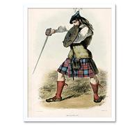 Wee Blue Coo Painting Portrait Highland Clan Scotland Tartan Maclachlan Art Print Framed Poster Wall Decor 12X16 Inch